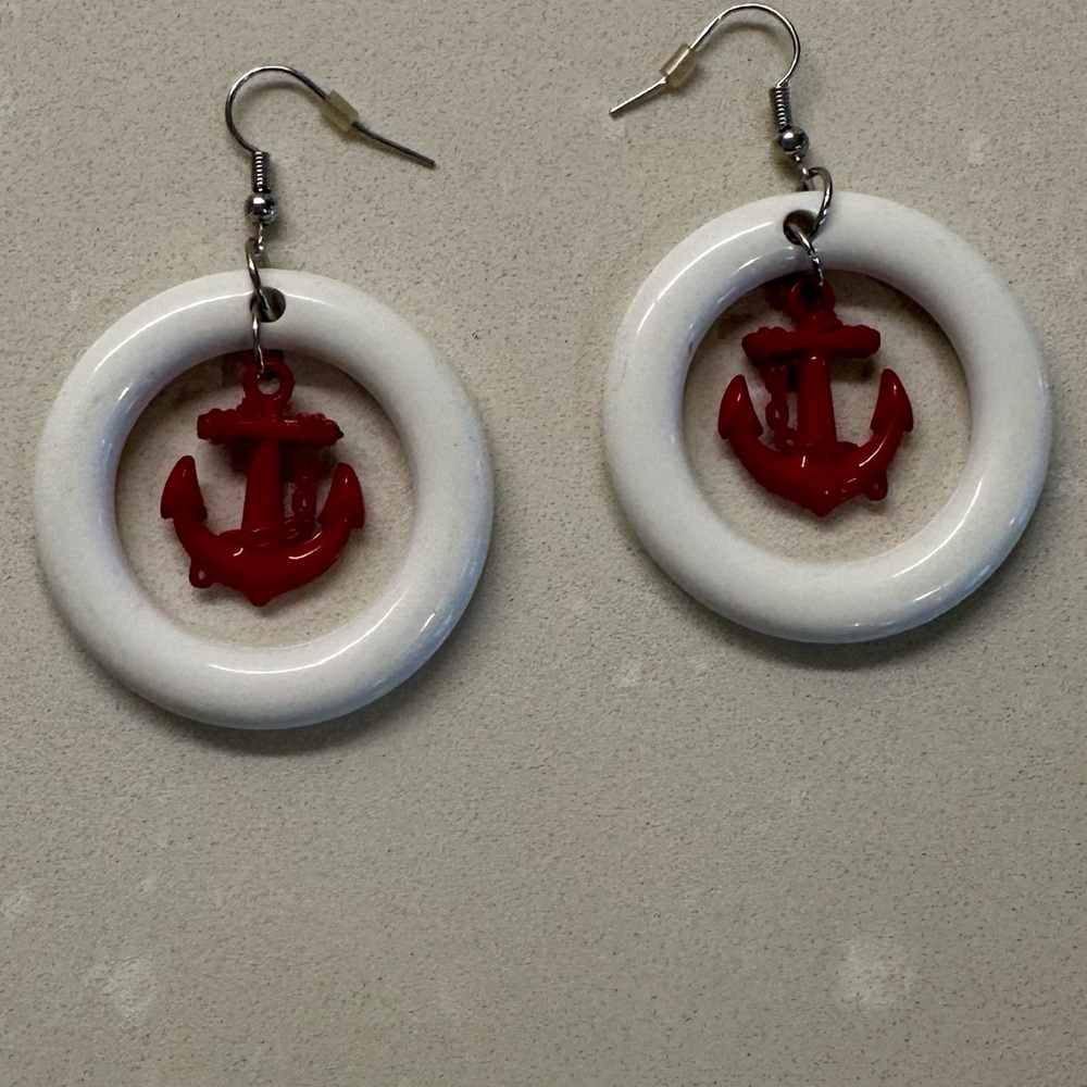 Y2K Red Anchor Dangle Earrings